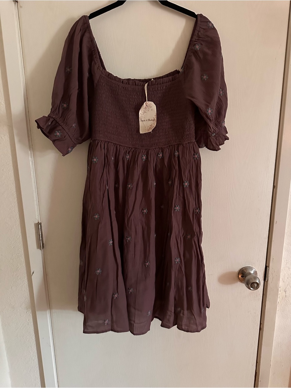 Mauve purple Puff-Sleeve Smocked Dress